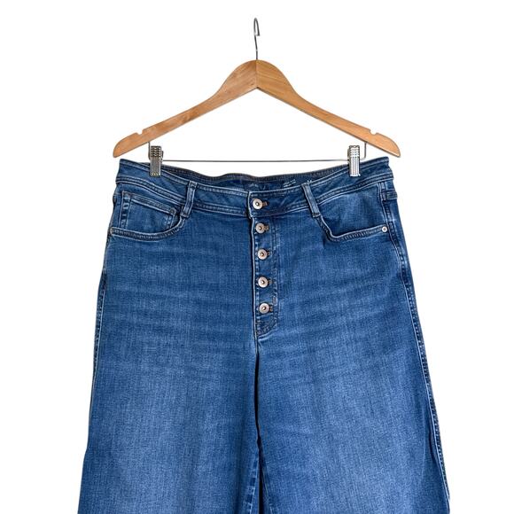 J. Jill Women's High Rise Wide Leg Cropped Denim Jeans Button Fly Size 14 Blue - Picture 2 of 6